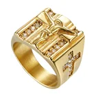 Ювелирные изделия NPKDS, кольцо с белым кубическим цирконием Иисуса для мужчин, золотистое кольцо с распятием и фианитом, мужские ювелирные кольца