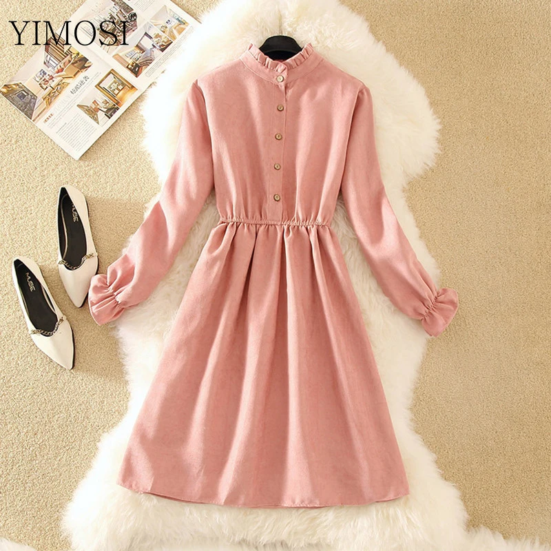 Винтажные вельветовые вечерние платья 2019 Повседневное платье миди на пуговицах