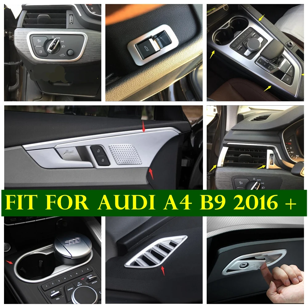 

Armrest Lift Button / Air AC Panel / Front Water Cup Holder Frame Cover Trim Matte Interior Refit Kit For Audi A4 B9 2016 - 2020