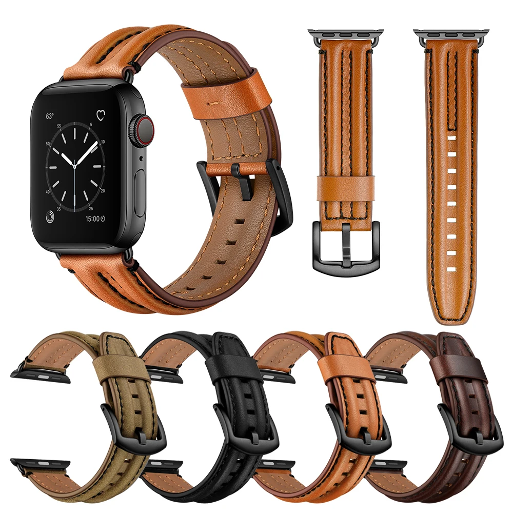 Сменные аксессуары для Apple watch 4 5 44 мм 40 ремешок из натуральной кожи iWatch 42 38 браслет