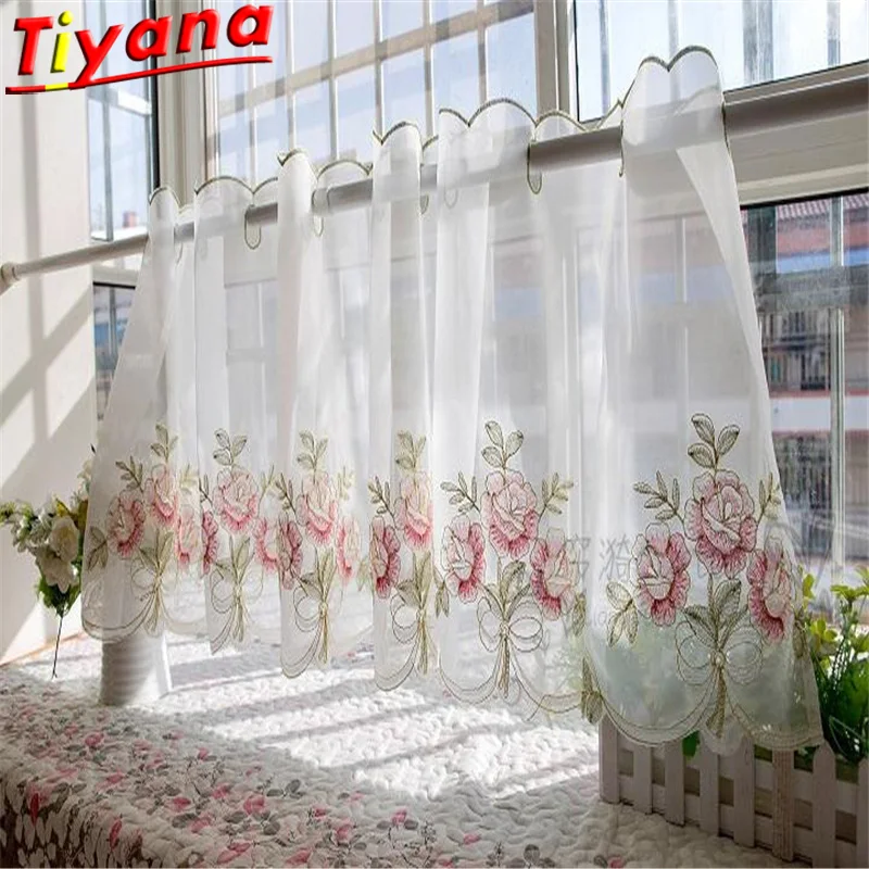 Красная Цветочная вышивка половинная занавеска украшение для дома дверь окно
