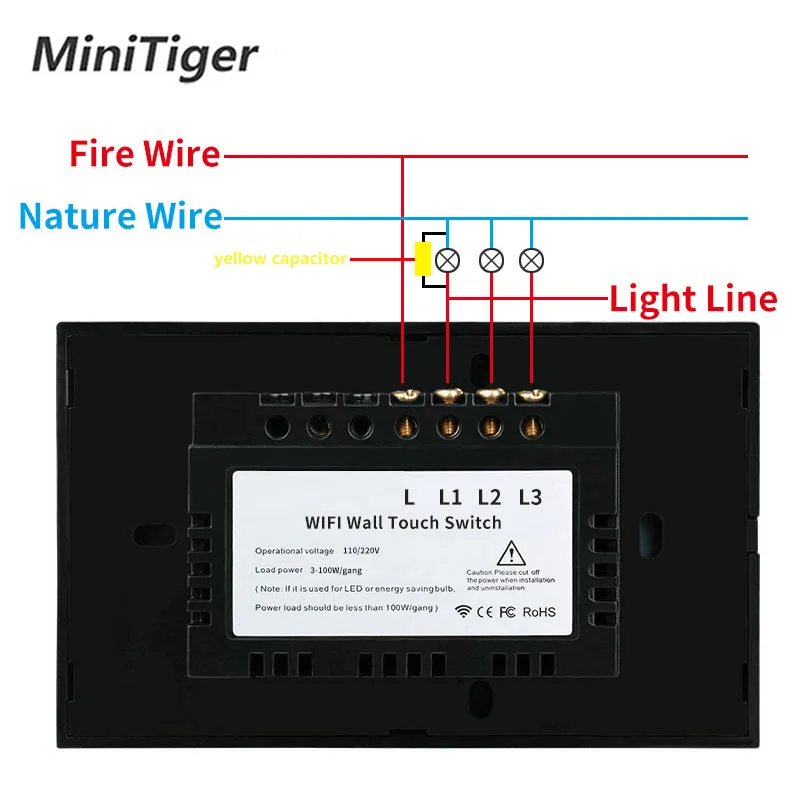 Minitiger панель из хрустального стекла 1/2/3 клавиши Wi-Fi сенсорный переключатель