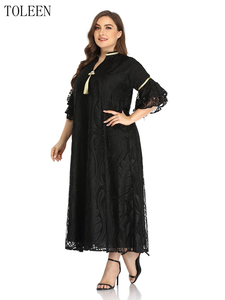 

TOLEEN 2022 Women Plus Size Large Maxi Dresses Elegant Evening Party Summer Black Abayas Long Muslim Festival Oversized Clothing