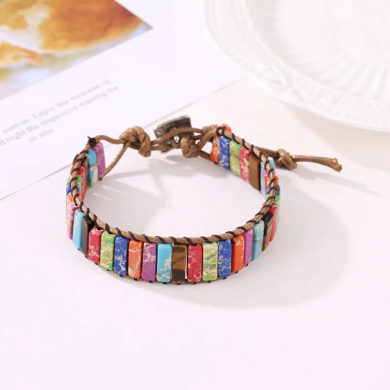 Цветной этнический плетеный браслет из натурального камня для женщин женский