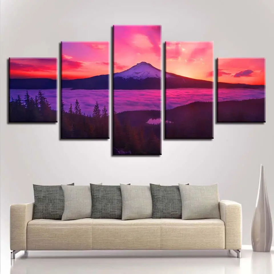 

Modern HD Canvas Home Decor Creative Printed 5 Pieces Mountain Landscape Sunshine Pictures Wall Poster Art Spray Painting Framed