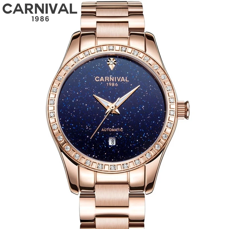 CARNIVAL Brand Ladies Fashion Watch Luxury Casual Waterproof Rose Gold Automatic Mechanical Watches for Women Clock Reloj Mujer