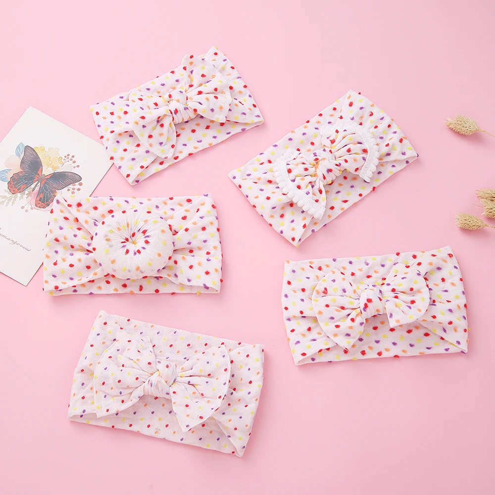 

Повязка на голову для новорожденных девочек, нейлоновая повязка на голову с бантом в горошек, с помпоном, детский аксессуар, 20 шт./лот