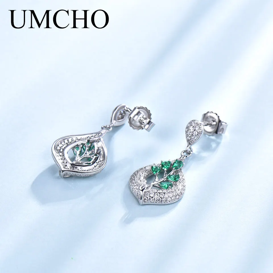 UMCHO Real 925 Висячие серьги из серебра пробы для женщин нано драгоценный камень