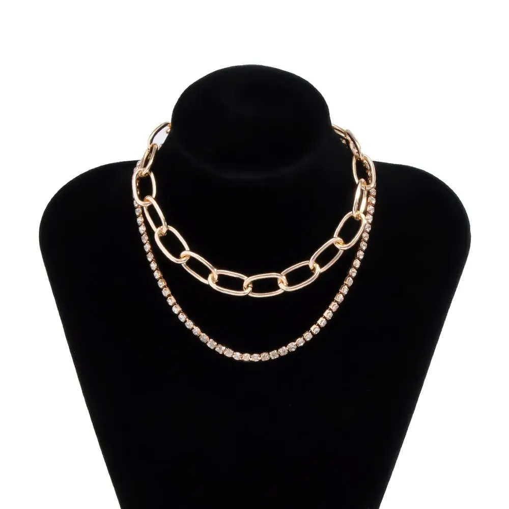 

Goth Multilayer Crystal Choker Necklace Collares Statement Boho Vintage Chunky Lock Chain Necklace Christmas Women Jewelry Gift