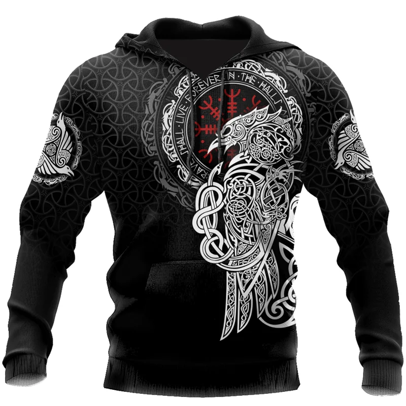 

Newest Viking Style Hoodie Raven Tattoo symbol 3D All Over Printed Mens hoodies Unisex Sweatshirt Autumn Casual Zip Hoodies