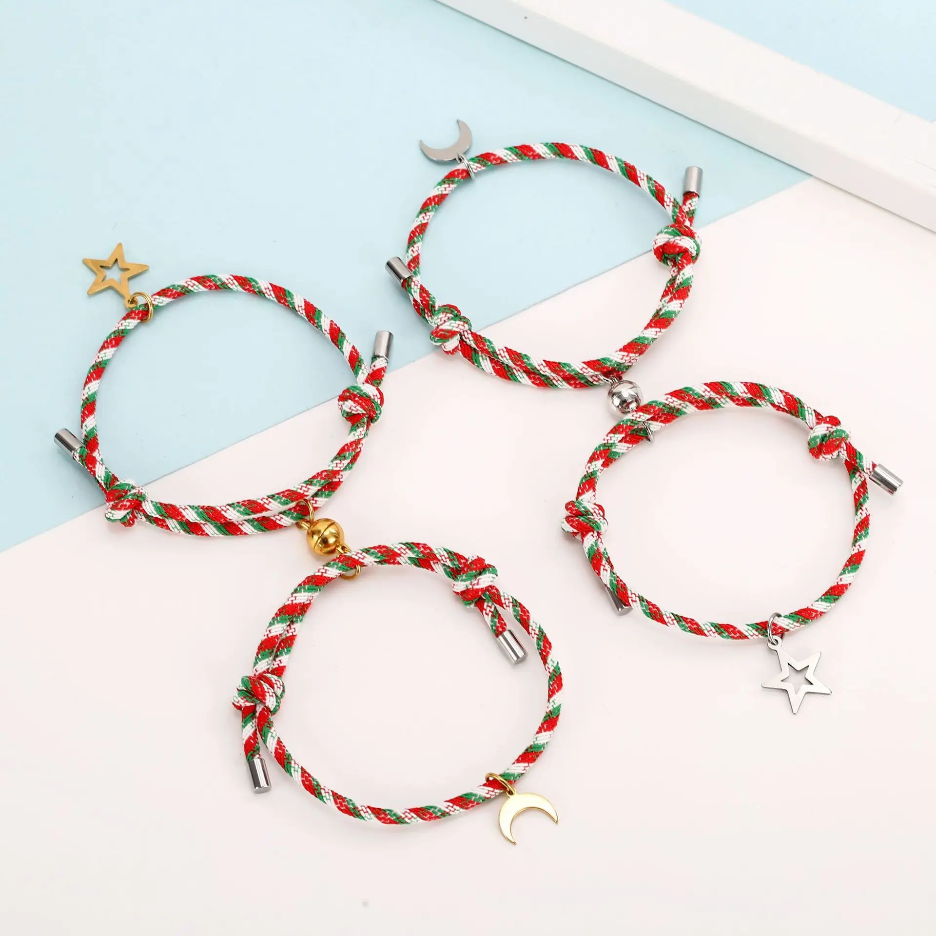 

2Pcs/Lot Magnetic Couple Bracelet Star Moon Astronaut Charms Rope Bracelet For Womens Children Christmas Valentine's Day Gifts