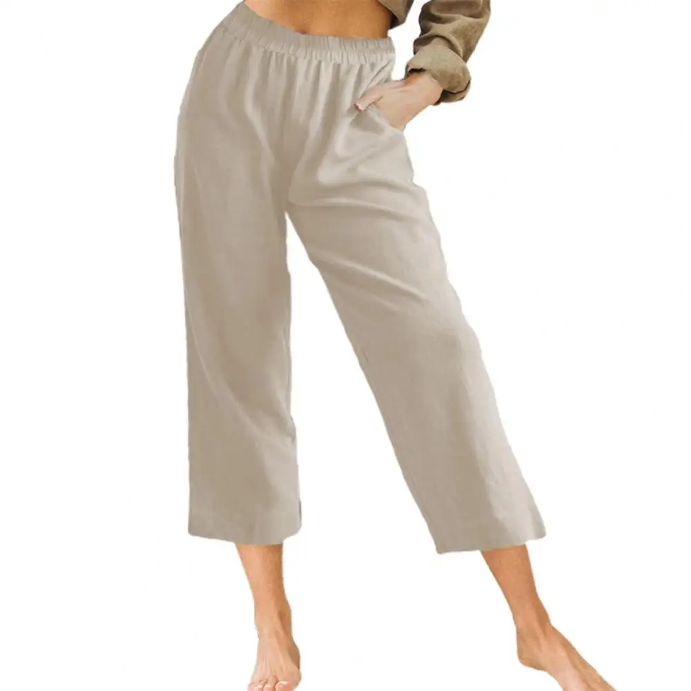 Брюки из хлопка и льна для женщин повседневные свободные однотонные