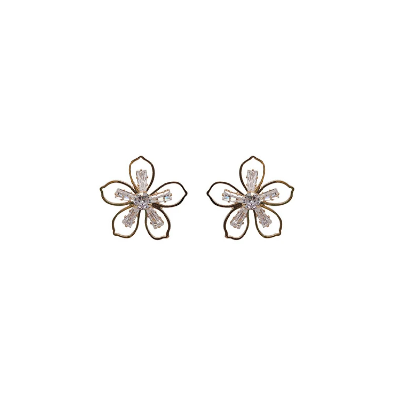 

Seanlov High Quality Luxury Women's Silver Zircon Stone Flower Pattern Ear Studs Earring Party Gift Silver plated earring