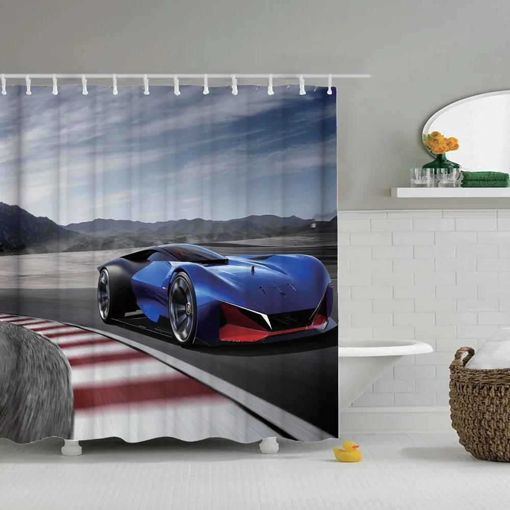 Занавеска для душа Dafield автомобильная винтажная гоночная старинная красная