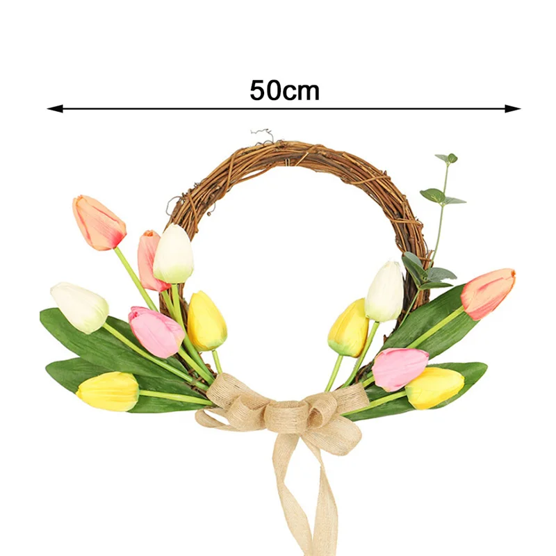 

Artificial Wreath Tulip Flower Garland Spring Front Door Wreath Home Decor Window Wall Party Wedding Hanging Decor