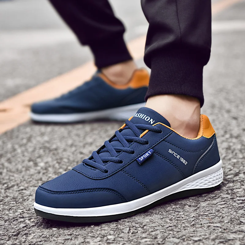 Кроссовки мужские кожаные модная повседневная обувь на шнуровке дышащие