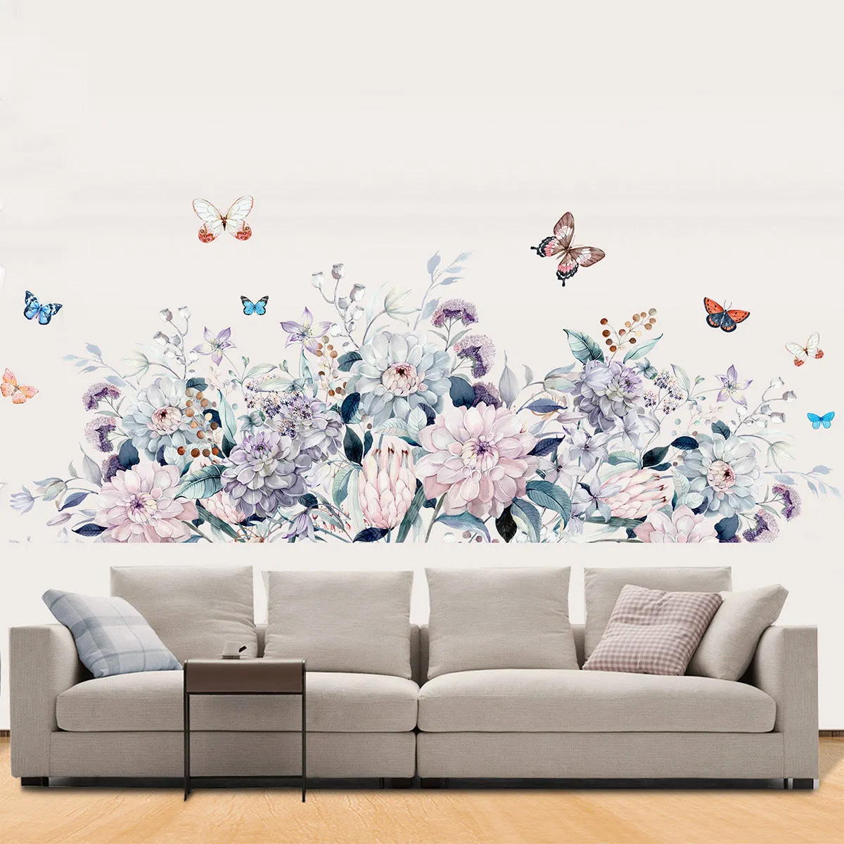 Watercolor Flowers Wall Stickers for Living room Bedroom Kitchen Decor Baseboard Sticker Home Vinyl PVC Decals | Дом и сад