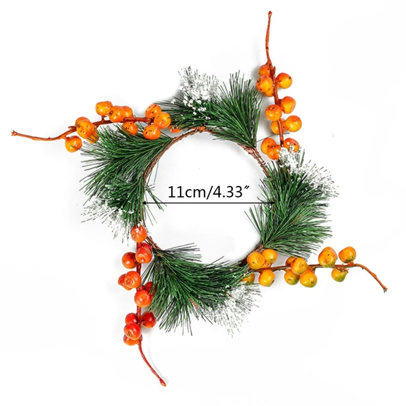 

C90D Creative Christmas Candle Holder with Simulation Matsuba Pomegranate Fruit Wreath Candlestick for Mantles Decorations