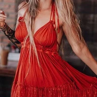 boho inspired summer dress cotton lace pleated halter backless beach dresses v neck sexy dress women bohemian vestidos 2021