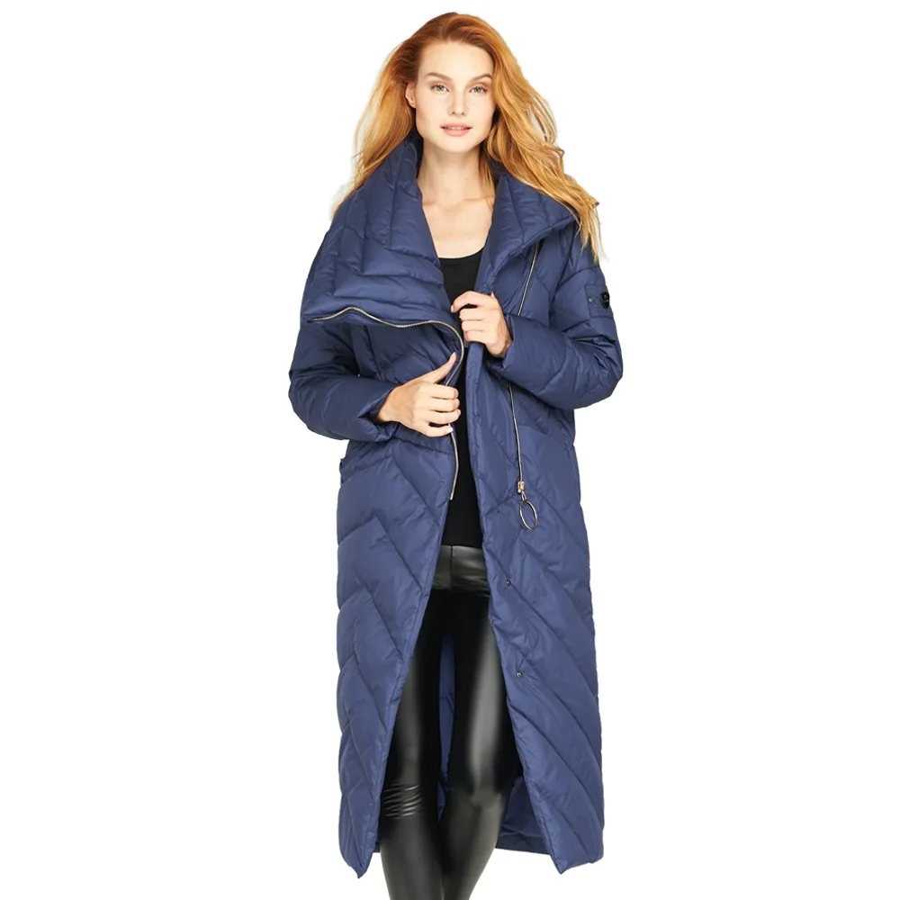

Women'S Winter Long Fluffy 90% White Duck Down Coat Lapel Asymmetrical Windproof Large Pockets Warm Down Jacket