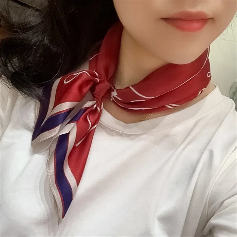 

POBING 100% Pure Silk Scarf women Deer Print Square Scarves Small Head Hand Neckkerchief Wholesale Foulards Hijab Wraps 53X53CM