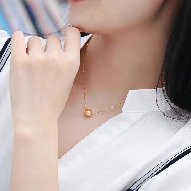 Ожерелье с натуральным пресноводным жемчугом 18 К цепочка из желтого золота 8-9 мм