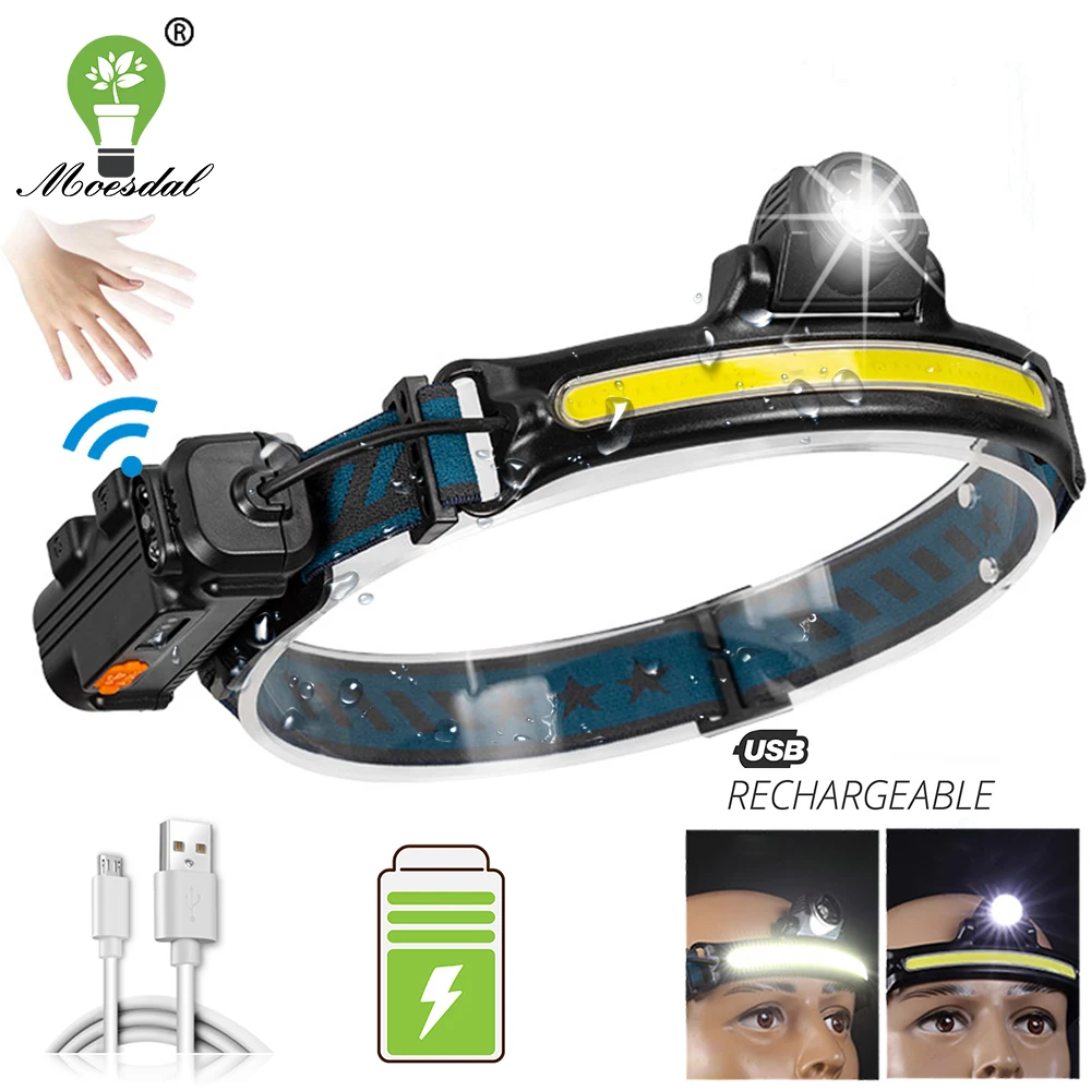 

Светодиодный налобный фонарь с USB-зарядкой, суперъяркий фонарь с инфракрасным датчиком, водонепроницаемый, со встроенным аккумулятором и 6 ...