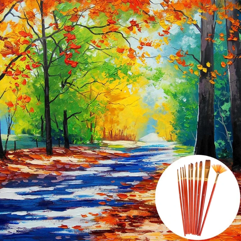 

2021 New 10Pcs Nylon Hair Watercolor Gouache Round Pointed Tip Artists Paint Brush Set