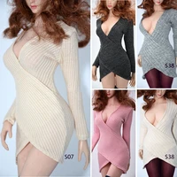 16 sexy v neck knitted dress female sweater dress elegant bodycon short skirt for tbl ph 12 inch action figures body model
