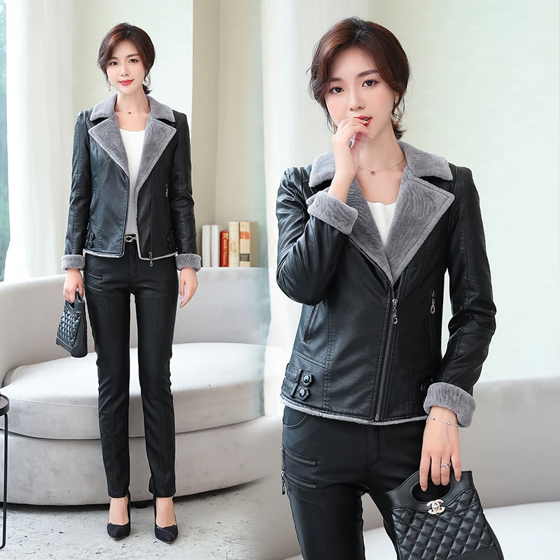 Осенне зимние женские кожаные куртки и пальто модные большие размеры 4XL
