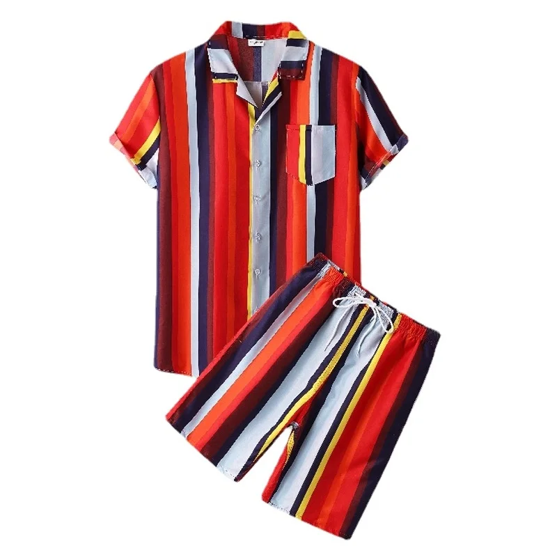 Гавайская рубашка в полоску мужской комплект шорты Aloha Женская Повседневная
