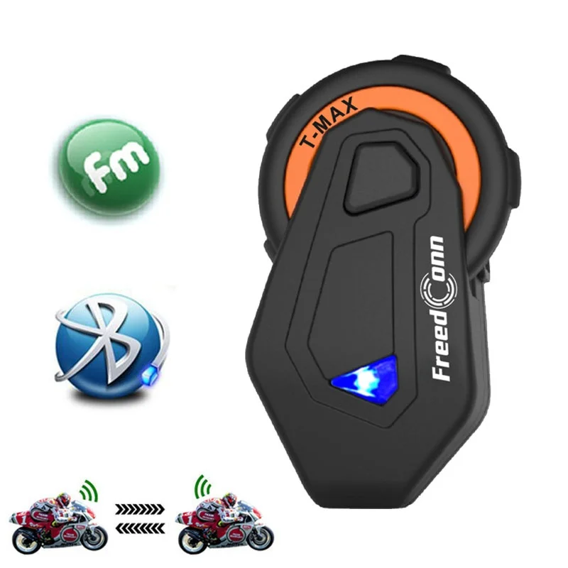 T-MAX Motorcycle Helmet Bluetooth Intercom Headset 1000M 6 Riders Motorbike Headphone Group Talk System FM Radio