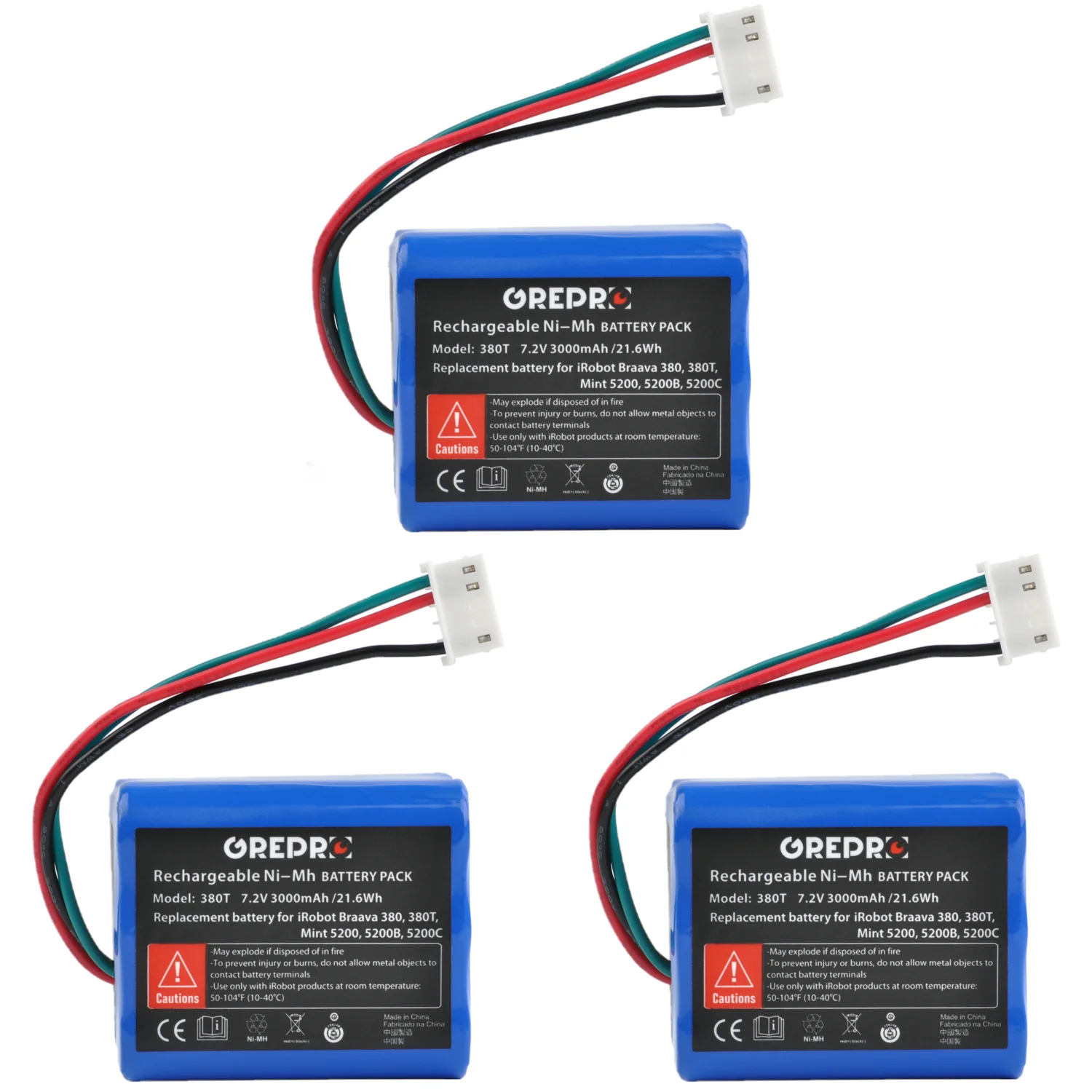 

21.6Wh перезаряжаемый Ni-MH аккумулятор для iRobot Braava 380T, 380, 390T, Mint 5200, 5200B, 5200C