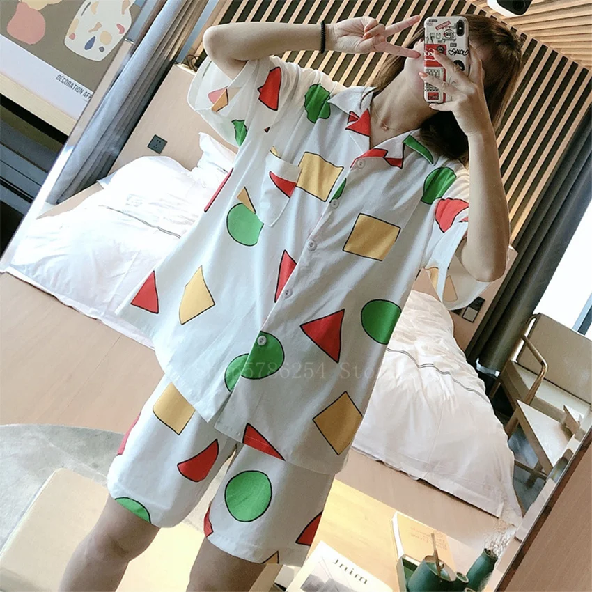 

Women's short sleeved pajamas suit, polyester silk pajamas, beautifully printed, household