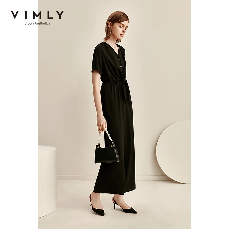 Женский винтажный Ромпер Vimly однотонный комбинезон на кнопках с v образным