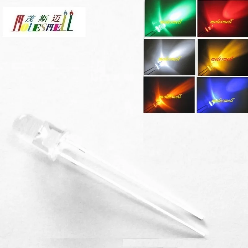 1000pcs 5mm 20000mcd Round Top Red Yellow Blue Green White Orange Water Cear Lens LED Light Lamp Diodes