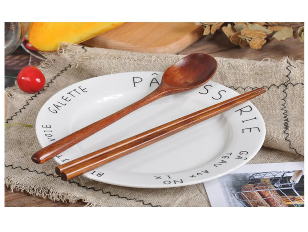 

Wooden Spoon & Fork Dinner Kit Rice Soups Utensil Cereal Handmade Home Tableware Dinnerware Cutlery For Kicthen Teaspoon Tools