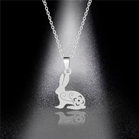 stainless steel plum blossom rabbit necklace for women tiny bunny pendant choker minimalist cute animal jewelry female collares