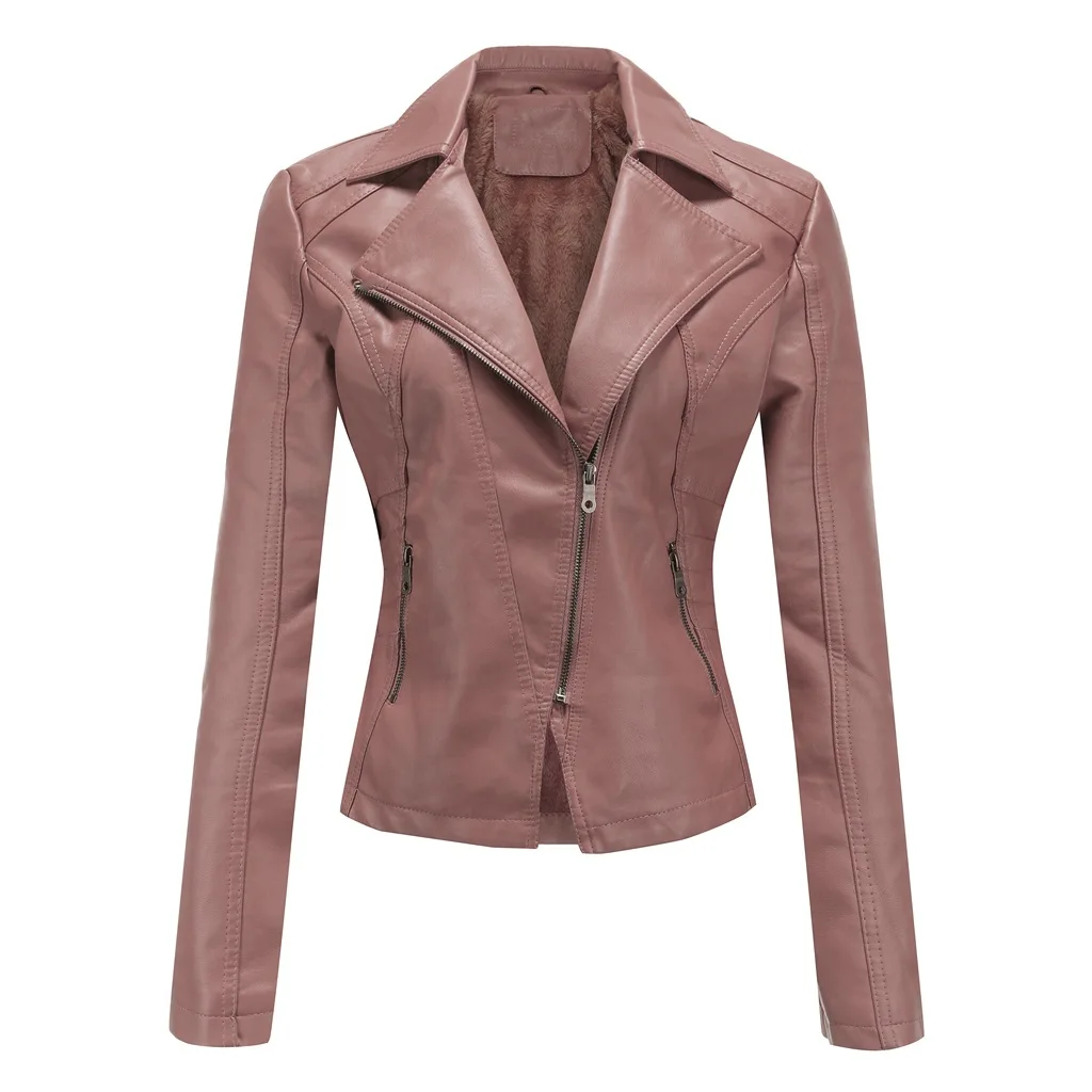 New Women Autumn Winter Faux Soft Leather Jackets Coats Lady Black PU Zipper Epaule Motorcycle Streetwear