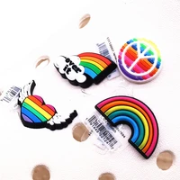 novelty beautiful rainbow shoe charms accessories heart shaped peace shoe buckle decoration for croc jibz kids x mas party gifts