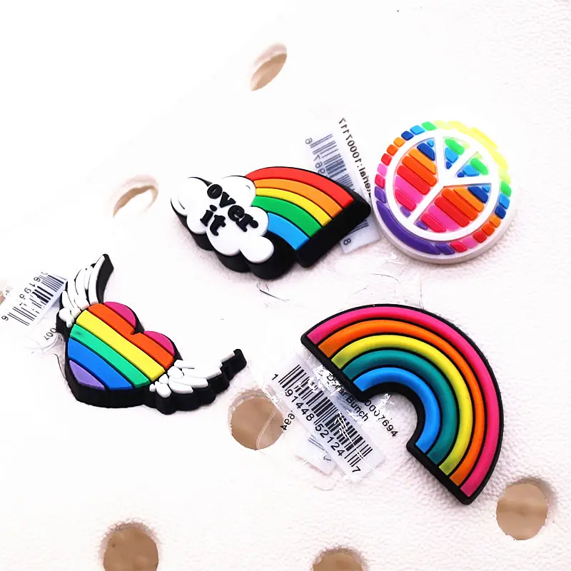 Фото Novelty Beautiful Rainbow Shoe Charms Accessories Heart-shaped Peace Buckle Decoration for croc jibz Kids X-mas Party Gifts Обувь Novelty Beautiful Rainbow Shoe Charms Accessories Heart-shaped Peace Buckle Decoration for croc jibz Kids X-mas Party Gifts Обувь