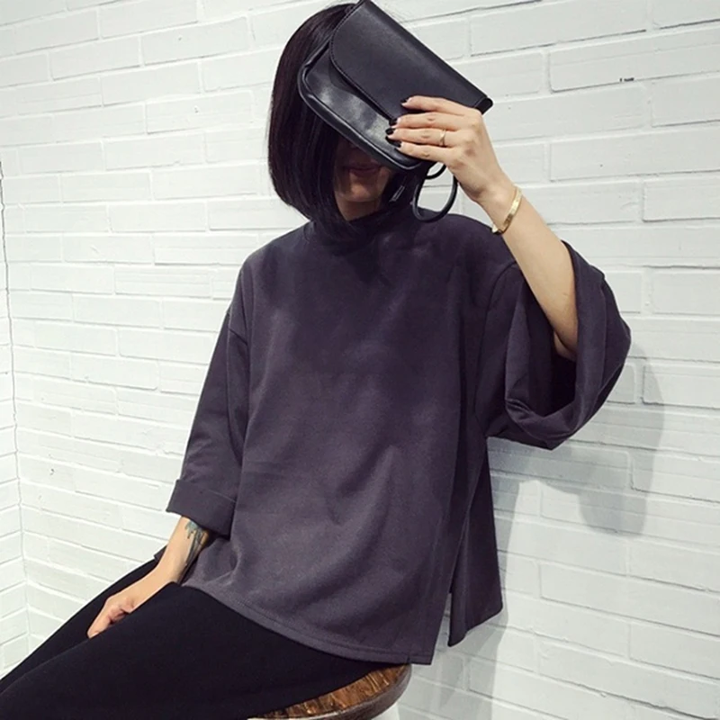 Корейский стиль женская летняя футболка с рукавом три четверти модная винтажная