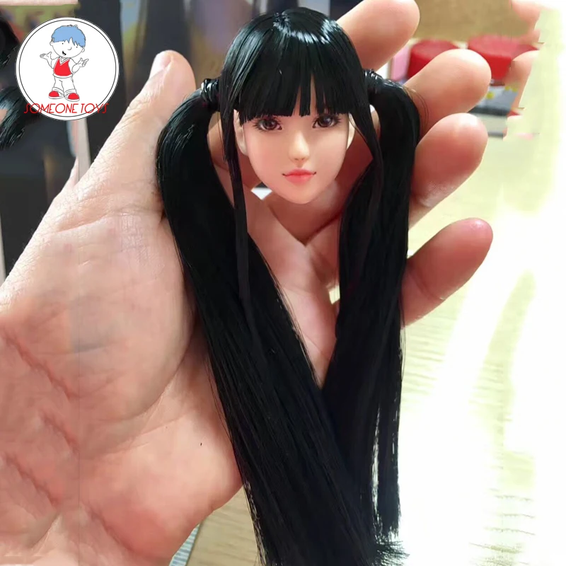 

1:6 Scale Female Cute girl Head Sculpt black long hair carving head for 12" TBLeague Action Figures soldier body Jiaou doll