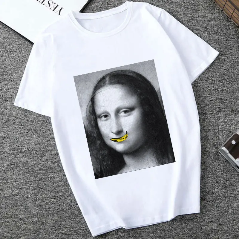 2451 Mona Lisa Spoof персональные футболки женские модные футболки Harajuku летние с коротким рукавом и круглым вырезом белые Топы Рубашки Camiseta Femina - Цвет: 2451