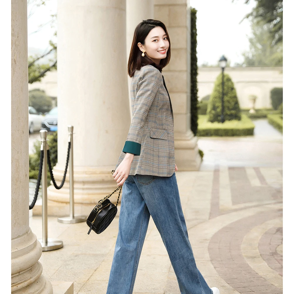 

New High Quality Autumn All-match Grid Women's Blazer Elegant Fashion Lady Blazers Coat Suits Female Big S-5XL Coat Jacket Suit