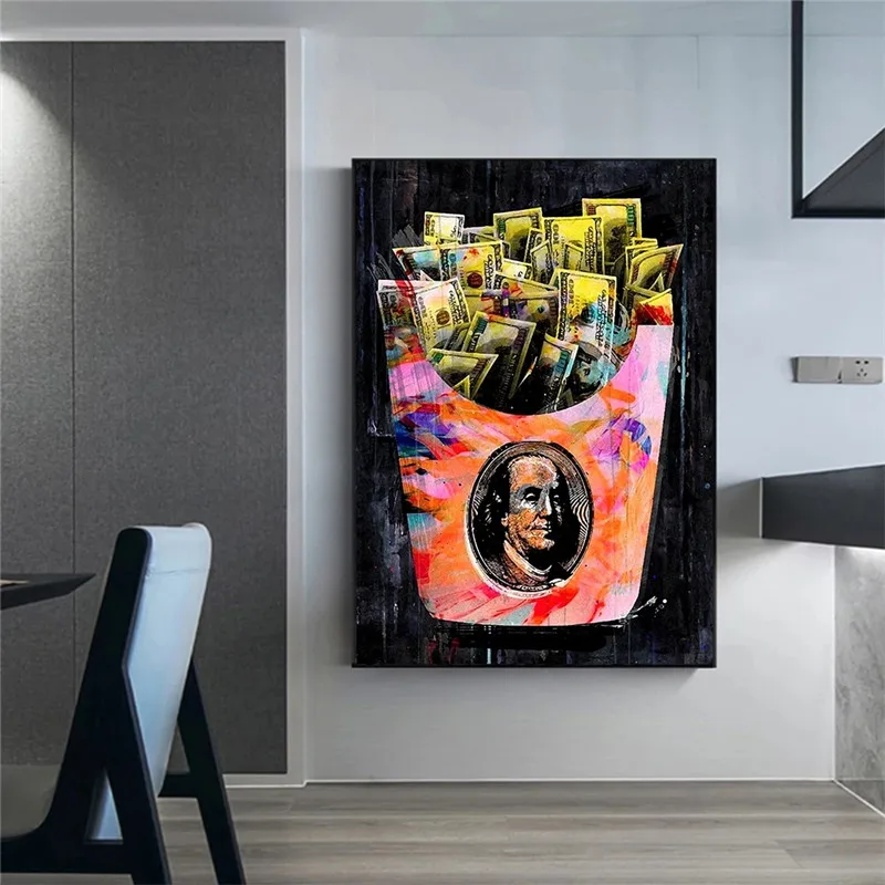 

Money Paintings for Interior Modern Black Dollors Canvas Picture for Home Design Big Large Size Prints for Bedroom Frameless