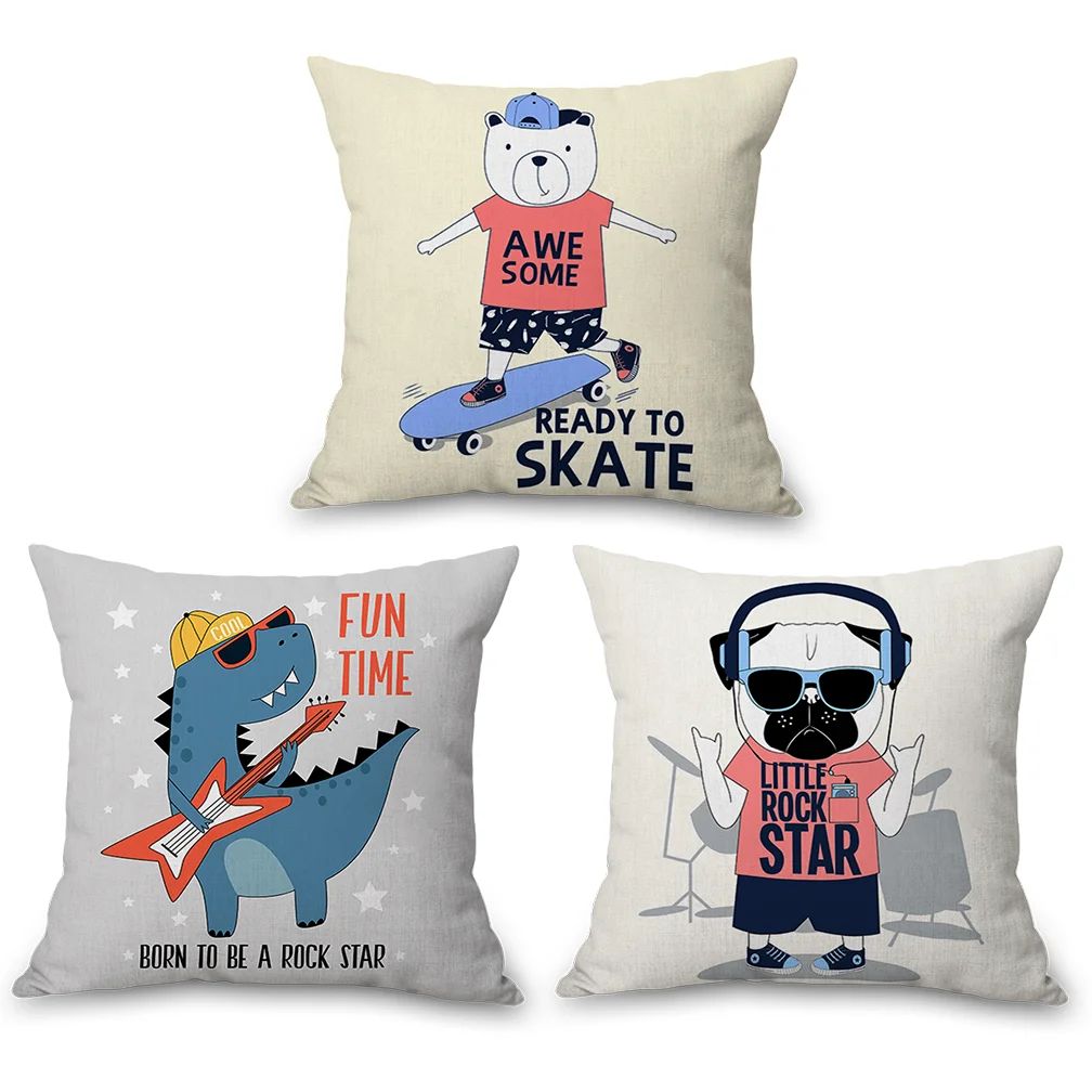 Рок музыка звезда собака гитара динозавр мультфильм шеи наволочки для подушек