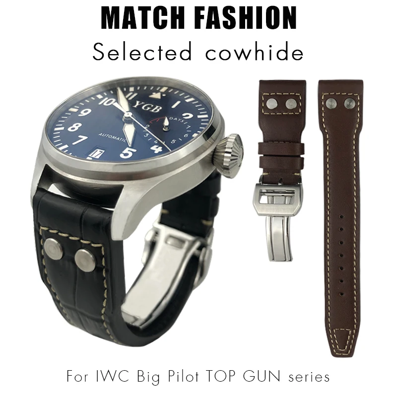 Genuine Leather Rivet Watchband 20mm 21mm 22mm Fit for IWC Big Pilot's Watch TOP GUN SPITFIRE Le Petit Prince Calfskin Strap