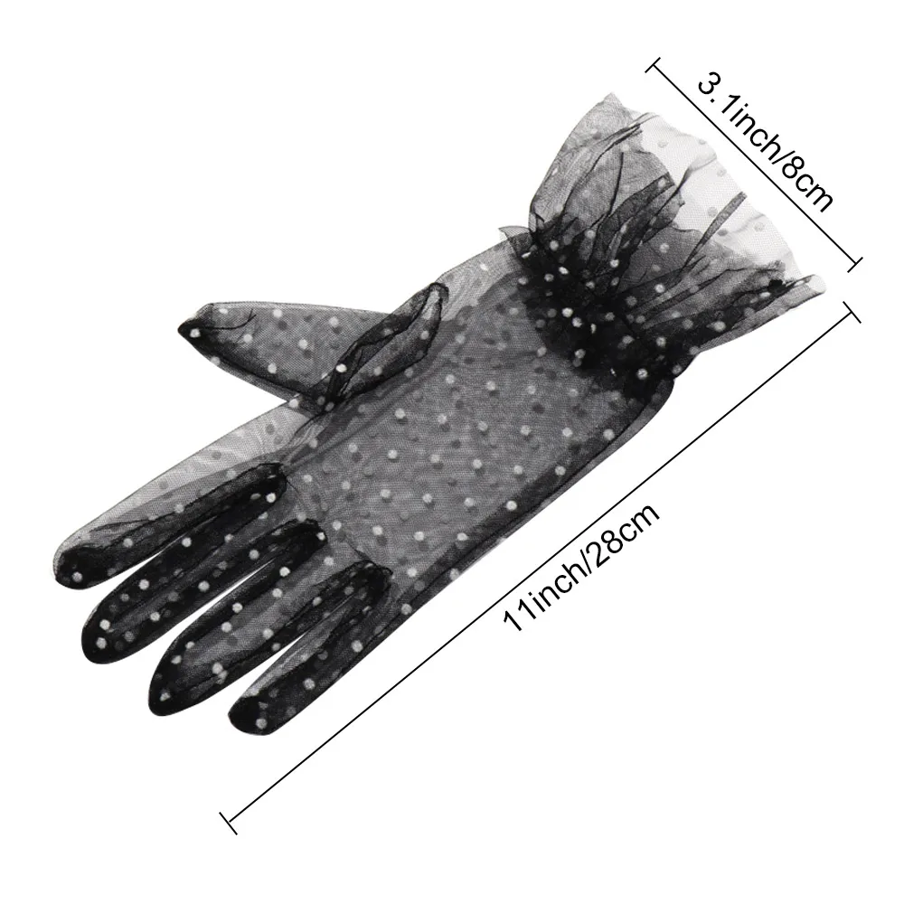 

2Pcs Women's Sexy Guantes Transparent Dot Print Black White Mesh Tulle Gloves Female Club Prom Party Dancing Dress Glove 2021