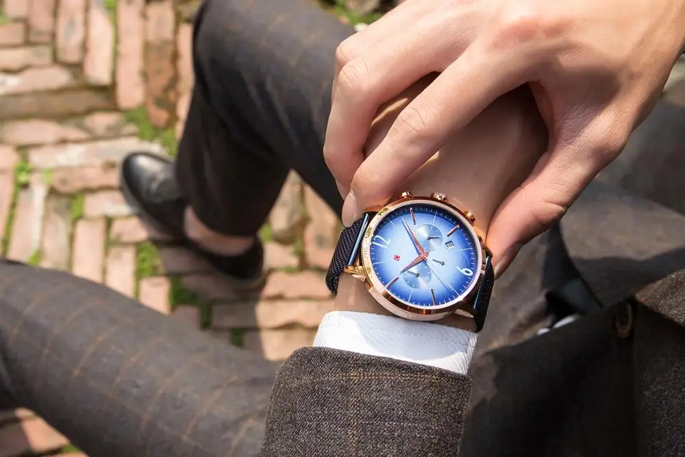 

CURREN Classy Blue Stainless Steel Watch 2019 Extravagant Quartz Watch Chronograph Rose Gold Case Military Watch Erkek Kol Saati